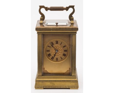 A Victorian French carriage clock: the eight-day duration movement having a platform lever escapement and striking the hours 