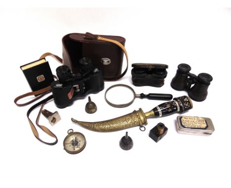 ASSORTED COLLECTABLES  comprising a pair of Zeiss Jenoptem 8x30W binoculars; a pocket compass; a pair of opera glasses, cased