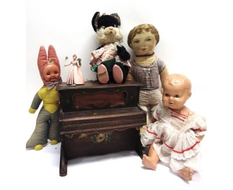 ASSORTED SOFT TOYS & DOLLS  comprising a Deans Rag Doll, 57cm high; an English composition doll, on a five-piece bent-limb co