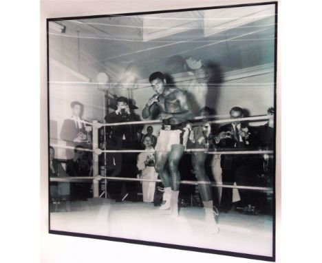 [BOXING INTEREST]. A THREE-PHASE LENTICULAR BLACK & WHITE IMAGE OF MUHAMMAD ALI  designed by Matthew Andrews after a photogra