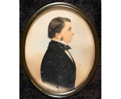 BRITISH SCHOOL (MID 19TH CENTURY)  Portrait miniature of a gentleman, half-length, profile to the right,  watercolour and gou