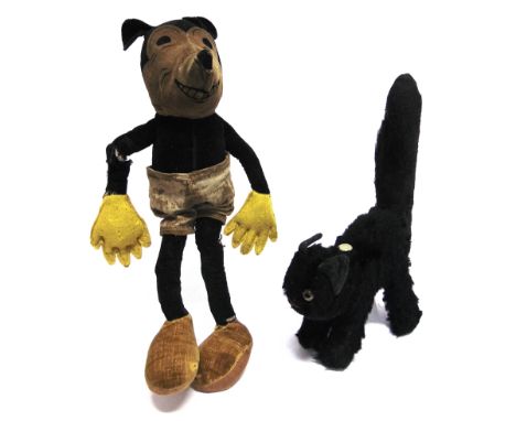 A DEAN'S RAG BOOK MICKEY MOUSE SOFT TOY  31cm high (shoes re-soled and lacking label); together with a Chad Valley black cat 