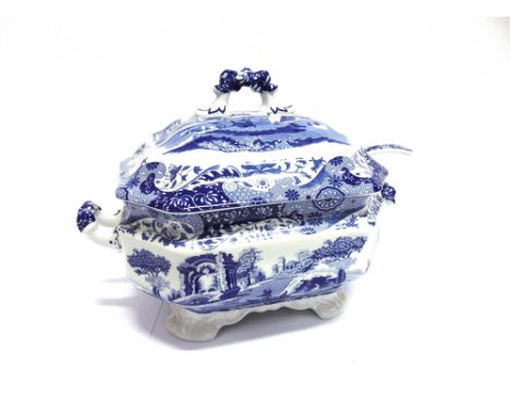 A COPELAND SPODE ITALIAN PATTERN TUREEN AND COVER  34cm wide, with matching ladle