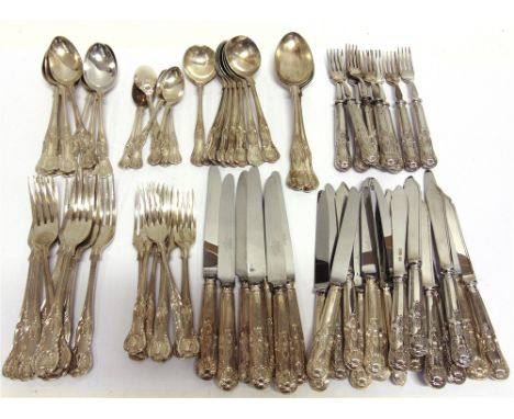 A MATCHED SILVER 8 PLACE SETTING OF KINGS PATTERN MAPIN & WEBB TABLE SERVICE  comprising, soup spoons, dessert spoons, dinner