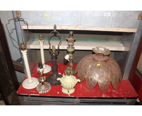 Various table lamps and a decorative lamp shade