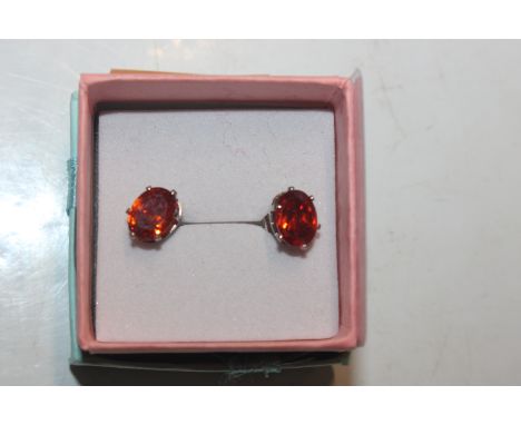 A pair of Sterling silver and fire opal stud ear-rings, approx. 8mm x 6mm