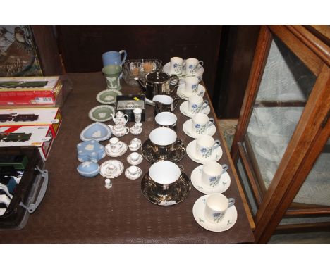 Six Wedgwood "Isis" pattern coffee cans and saucers; various other tea ware; Wedgwood ornaments etc. 