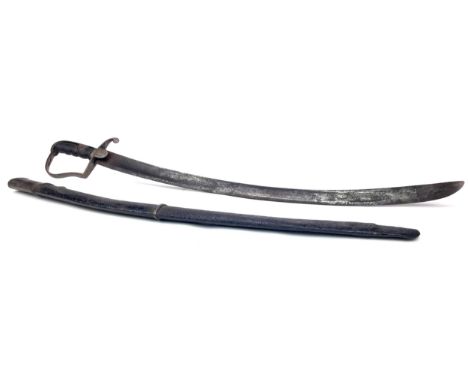 1796 PATTERN LIGHT CAVALRY SWORD, the wooden grip with steel hand guard, wide fullered curved steel blade, in steel scabbard,