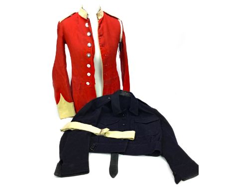 GUARDSMAN'S RED TUNIC, along with a Civil Defence blouson jacket, a U. S. Private First Class jacket and a British Army Bands