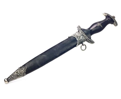 REPLICA 1934 SS HONOR DAGGER, in a leather and metal mounted scabbard, 37cm long