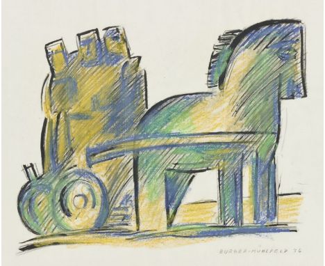 Fritz Burger-Mühlfeld1882 Augsburg - 1969 Hannover - Trojanisches Pferd - Ölpastellkreide, Tusche/Papier. 60 x 40 cm. Sign. u