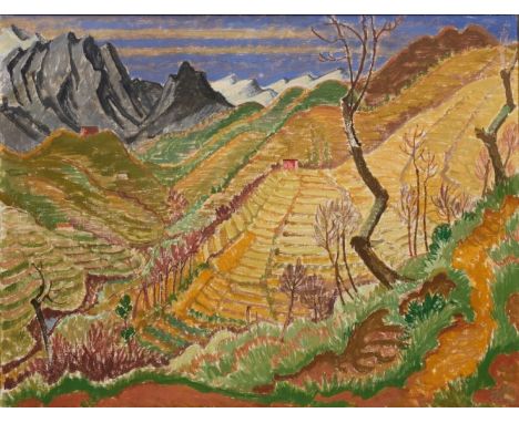 Johannes Sass1897 Magdeburg - 1972 Hannover - "Landschaft bei Carrara" - Öl/Lwd. 95,5 x 125 cm (neu aufgekeilt). Monogr. r. u