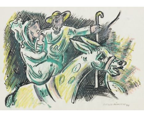 Fritz Burger-Mühlfeld1882 Augsburg - 1969 Hannover - Maria und Josef auf der Flucht - Ölpastellkreide, Tusche/Papier. 60 x 40