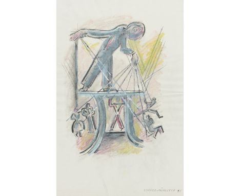 Fritz Burger-Mühlfeld1882 Augsburg - 1969 Hannover - Marionetten - Ölpastelkreide, Tusche/Papier. 60 x 40 cm. Sign. u. dat. r