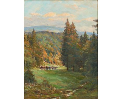 Walter Gemm1898 Halberstadt - 1973 Osterwieck - Bergige Landschaft mit Pferdefuhrwerk - Öl/Lwd. 40,5 x 30,5 cm. Sign. u. dat.