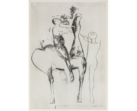 Marino Marini1901 Pistoia (Toscana) - 1980 Viareggio - "Komposition mit Gauklern (Composizione di Giocolieri" - Radierung/Pap