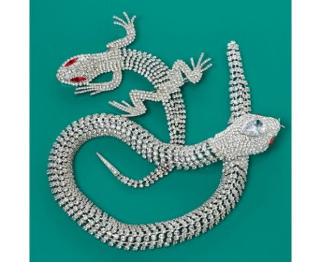 BUTLER &amp; WILSON - Vintage Set - Eidechse und Schlange (2 Teile)Butler &amp; Wilson, England. Metall, Silberfarben. Strass