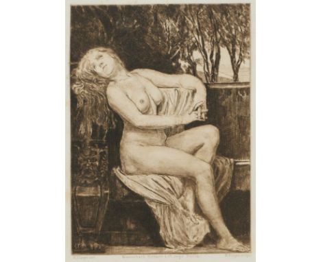 Max Klinger1857 Leipzig - 1920 Großjena - Nackte Venus, sitzend. Aus: Der neue Tannhäuser - Radierung/Papier. 22,5 x 17,5 cm,
