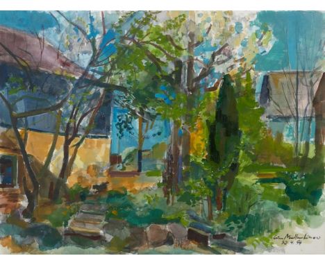 Bruno Müller-Linow1909 Pasewalk - 1997 Hochscheid - Gartenidylle - Aquarell/Papier. 57 x 76 cm. Sign. u. dat. r. u.: Bruno Mü