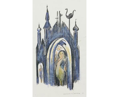 Fritz Burger-Mühlfeld1882 Augsburg - 1969 Hannover - Dame am Tympanon - Ölpastellkreide, Tusche/Papier. 60 x 40 cm. Sign. u. 