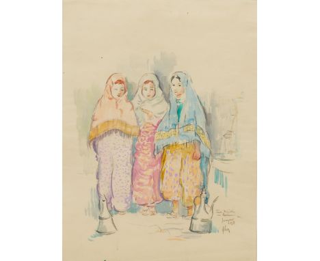 Fritz Schwarz-Waldegg1889 Wien - 1942 Maly Trostinec - "Türkische Mädchen am Brunnen" - Aquarell/Papier. 47,3 x 35 cm (Blattm