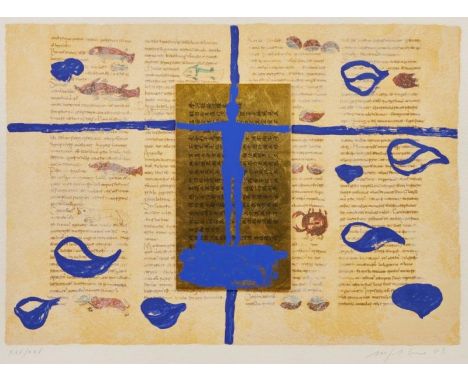 Mimmo Paladino1948 Paduli - lebt und arbeitet in Mailand - "Rabanus Maurus" - Farbserigrafie und Collage/Bütten. XXV/XXV. 70 