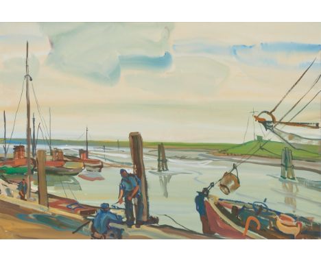 Emil Rizek1901 Wien - 1988 - Boote im Hafen - Gouache/Papier. 40 x 59 cm (Passepartoutausschnitt). Sign. und dat. r. u.: Rize