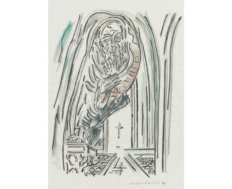 Fritz Burger-Mühlfeld1882 Augsburg - 1969 Hannover - In der Kirche - Ölpastellkreide, Tusche/Papier. 60 x 40 cm. Sign. u. dat