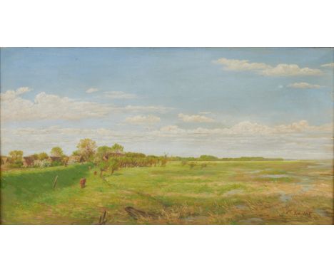 Carl SchildtHamburg 1851 - 1920 - "Frühling in der Marsch" - Öl/Lwd. 42 x 78 cm. Sign. r. u.: C. Schildt. Rückseitig betit. R