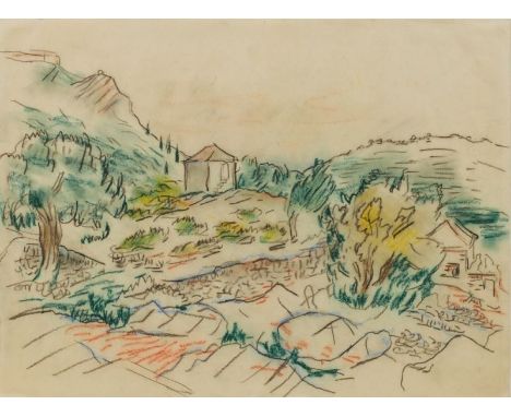 Fritz Schwarz-Waldegg1889 Wien - 1942 Maly Trostinec - "Bosnien. 1933" - Farbkreiden/Papier. 35,3 x 47,4 cm. Unter Glas gerah