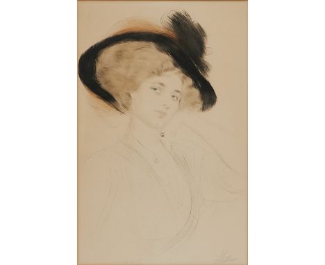 Paul César Helleu1859 Vannes - 1927 Paris - Portrait einer Dame mit Hut - Farbkaltnadelradierung/Papier. 51 x 33 cm (Passepar