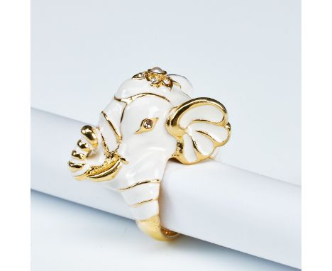 KJLANE - Vintage - Elefante-RingKenneth Jay Lane, USA. Metall, Goldfarben. Emaille, Kunstperle, weißer Strass. Ringgr. 54. Se