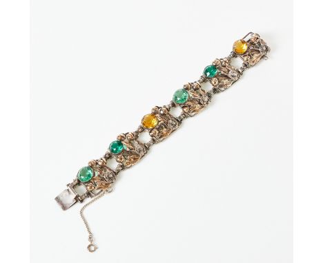 HOBÉ - Sterling Armband mit StrassHobé, USA. Ca. 1930-1940er Jahren. 925/- Sterling-Silber mit  585/- Gelbgold, gestemp. Gew.
