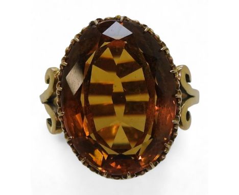 A 9ct gold mounted large citrine ring, size R1/2, weight 6.6gms Condition Report:Available upon request