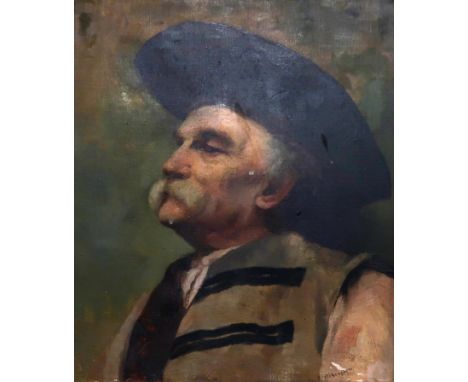 * PILKINGTON (19th CENTURY)&nbsp; &nbsp;PORTRAIT OF A MAN WITH HAT &nbsp;Oil on canvas, signed lower right, 34 x 30cm &nbsp;T