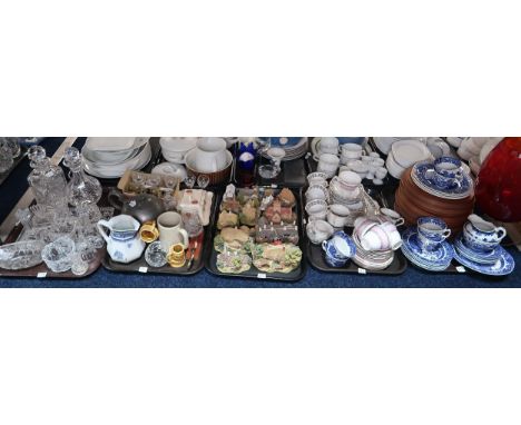 A group of Nao figures, assorted glassware, Lilliput Lane cottages and teawares Condition Report:No condition report availabl