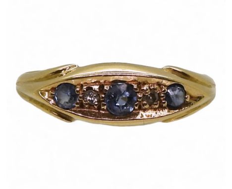 An 18ct gold sapphire and diamond ring size O, hallmarked Chester 1912 weight 2.7gms Condition Report:Available upon request