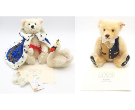 A Steiff King Ludwig with Swan 35cm/18cm limited edition set, in original box and with certificate of authenticity, no. 1,245