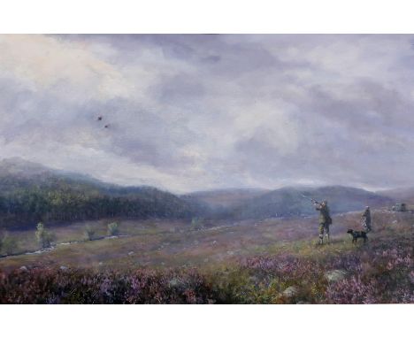 HOWARD BUTTERWORTH (SCOTTISH b.1945) &nbsp;DUCK HUNTING &nbsp;Oil on canvas, signed lower left, 40 x 60cm &nbsp; Condition Re