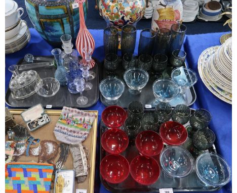 A collection of vintage Reijmyre Swedish drinking glasses, Orrefors glass dishes with inserts and assorted other glassware&nb