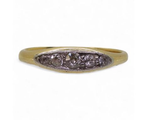 A vintage 18ct gold five stone diamond ring, set with estimated approx 0.18cts of brilliant cut diamonds, finger size K, weig