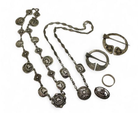 Collection of Celtic-style Silver and white metal jewellery, to include&nbsp;a ship brooch marked ICA &nbsp; Alexander Ritchi