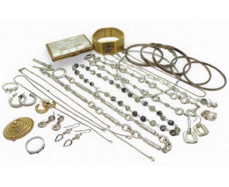 A retro Rotary Quartz watch, together with a collection of silver and white metal jewellery, including bangles, a mother of p
