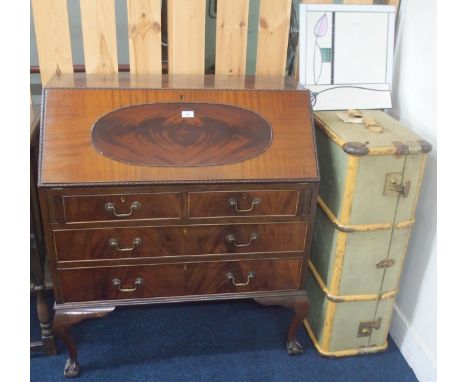 A lot comprising a 20th century mahogany veneered fall front writing bureau on ball and claw supports, 104cm high x 96cm wide