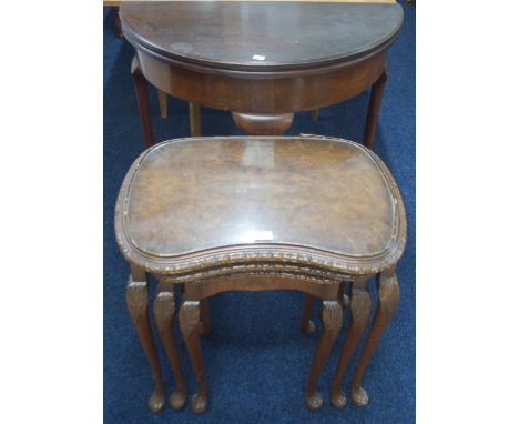 A lot comprising an early 20th century nest of three tables and a mahogany demi lune fold over card table (2) Condition Repor