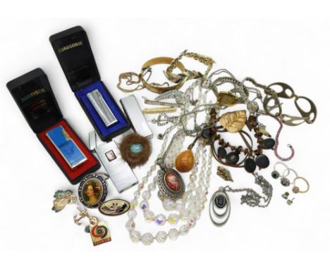A 9ct faith hope &amp; charity charm weight 1.5gms, a collection of vintage costume jewellery, to include a gold plated bangl