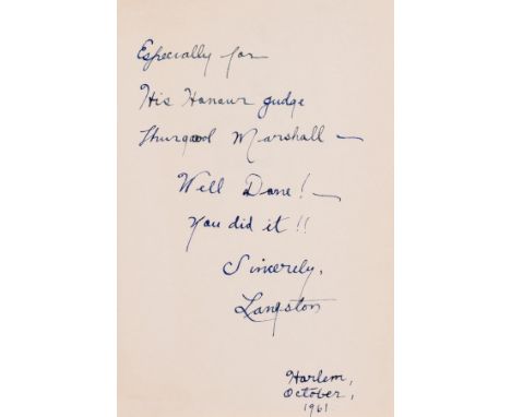 Hughes (Langston) The Langston Hughes Reader, first edition, presentation copy inscribed to Thurgood Marshall, original cloth