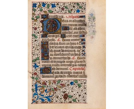 Illuminated manuscript.- Substantial fragment of a Book of Hours, perhaps for Franciscan Use, in Latin and French, illuminate