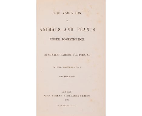 Darwin (Charles) The Variation of Animals and Plants under Domestication, 2 vol., first edition, first issue, illustrations, 