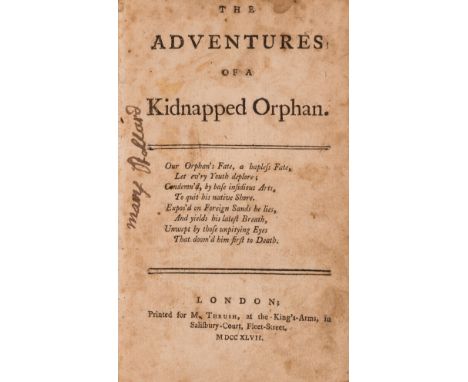 Novel.- Adventures of a Kidnapped Orphan (The), first edition, B2 and B3 with clean tears, lacking final 2 advertisement leav